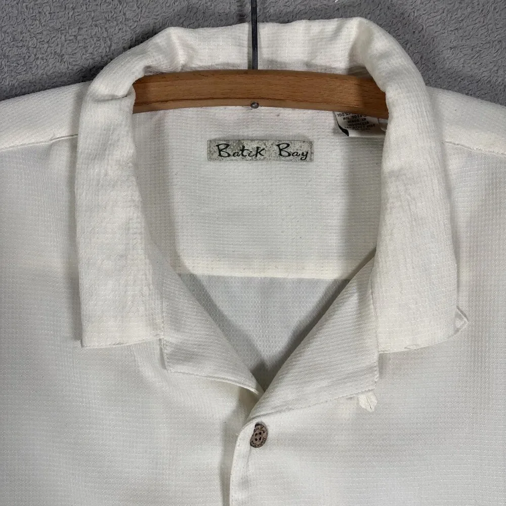 Batik Bay Shirt Mens XL Camp Tropical Beer Embroidery Wood Buttons Retro Dadcore